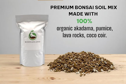 Premium Bonsai Soil Mix with Akadama, Pumice, Lava Rocks, Coco Coir, Fast Draining, Organic, 2 Quart