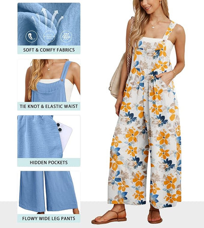 IWOLLENCE Women's Summer Jumpsuits Boho Wide Leg Overalls Casual Loose Rompers with Pockets 2025