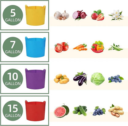 LITLANDSTAR 7 Pack Multicolor Grow Bags, Thickened Nonwoven Plant Fabric Pots with 4 Colors and 4 Sizes - 5/7/10/15 Gallon Aeration Planting Bags for Potato Tomato Carrot Strawberry