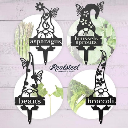RealSteel Gnome Plant Markers Metal Garden Stakes | Outdoor Garden Labels & Plant Tags for Vegetables & Herbs | Decorative Yard & Raised Bed Garden Signs | Gardening Gift | Made in USA - (Broccoli)