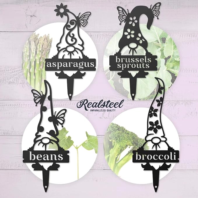 RealSteel Gnome Plant Markers Metal Garden Stakes | Outdoor Garden Labels & Plant Tags for Vegetables & Herbs | Decorative Yard & Raised Bed Garden Signs | Gardening Gift | Made in USA - (Tarragon)