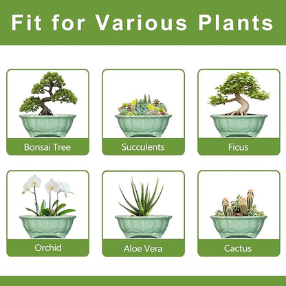 Bonsai Tree Pot - 13.2 Inch Large Ceramic Succulent Planter for Indoor Outdoor, Oval Plant Pot with Drainage Hole, Decorative Flower Pots, Home Decor, Gifts for Plant Lovers, Green