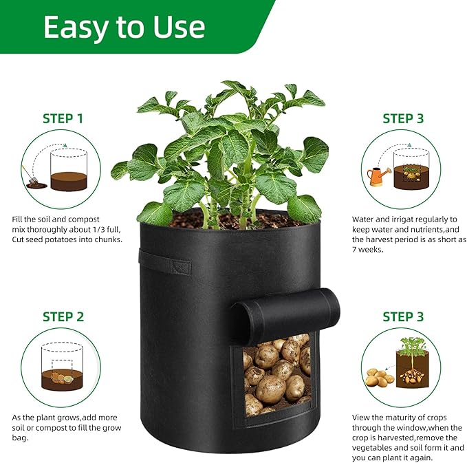 14 Pack Potato Grow Bags 10 Gallon with Flap and Handle(6PCS non-woven fabric and 8PCS PE Material Fabric Pots) for Tomato, Vegetable and Fruits