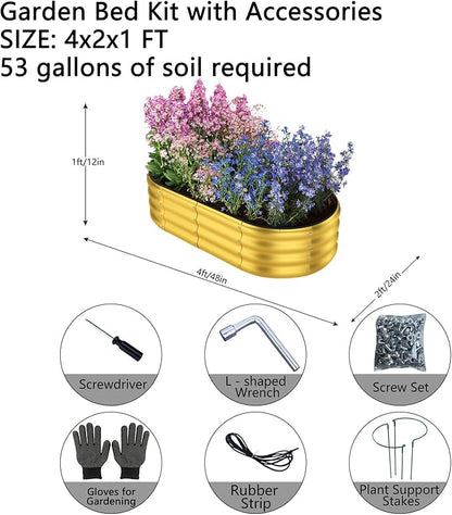 Garden Box Raised Flower Bed Galvanized Metal Planter Round Raised Garden Bed Kit for Gardening Outdoor 2PC Gold 4X2X1FT