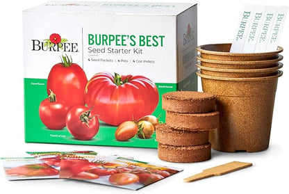Burpee Best Starter Kit, SuperSauce, Fourth of July, Shimmer & Steakhouse, 4 Tomato Seed Packets, 4 Pots, 4 Coir Pellets & 4 Plant Markers