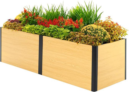 Vego garden Woodgrain Series Raised Garden Bed, 26'' Tall 2' x 8' Wooden-Look Metal Planter Box Outdoor for Gardening Vegetables, Flowers, Herbs