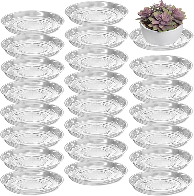 20 Packs 12" Large Clear Plant Saucers for Indoor Outdoor Use Heavy Duty Plastic Plant Trays for Planter Bulk Flower Pot Drip Trays to Catch Water, 4 to 20 Inch, Round Transparent