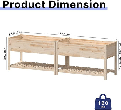 Gotland 2pcs Raised Garden Bed with Legs, Raised Beds for Gardening with Storage Shelf Bed Liner Drainage Holes, Wooden Planter Raised Beds, Raised Planter Box Backyard, Patio, Balcony, Natural