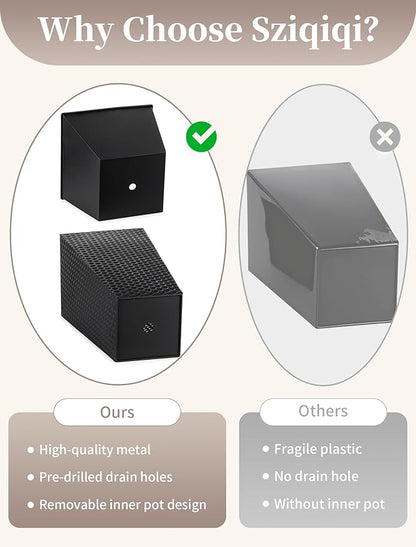 Sziqiqi Tall Planter for Indoor Outdoor: Set of 2 Large 21.6in Metal Taper Plant Pots with Inner Pots - Square Black Flower Pot with Drainage Holes for Outside Front Door Patio Garden Floor