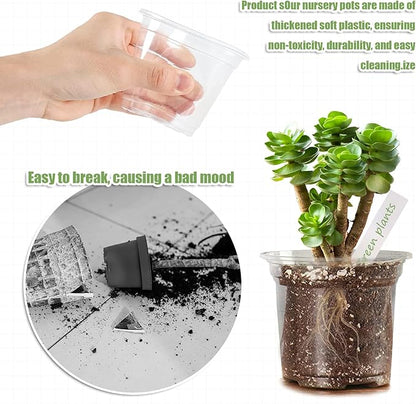 4/5/6Inch Nursery Pot,30 Pack Clear Pots with Drainage, Plastic Pots for Planting Vegetables Flowers Seedlings