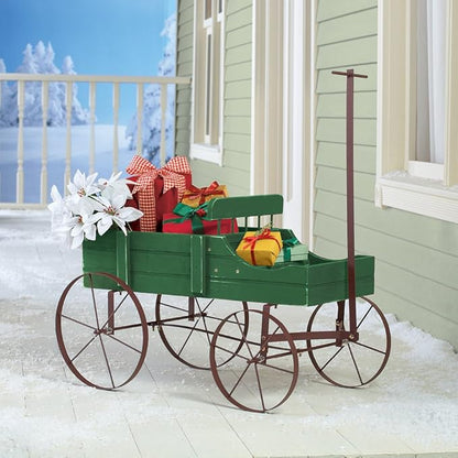Collections Etc Amish Wagon Decorative Indoor/Outdoor Garden Backyard Planter, Green