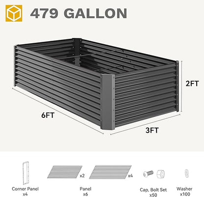 DWVO 6 x 3 x 2 FT Raised Garden Bed Kit, Outdoor Galvanized Flower Bed with Gloves, Large Metal Planter Box for Vegetables, Flowers, Herbs, Fruits, Black