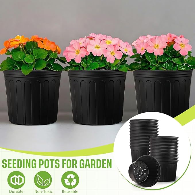 20 Pcs 5 Gallon Plant Nursery Pots Bulk Plastic Planter Flexible Flower Seedlings Pot with Drainage Hole Thickened Seed Starting Container for Flower Succulents Cuttings Transplanting