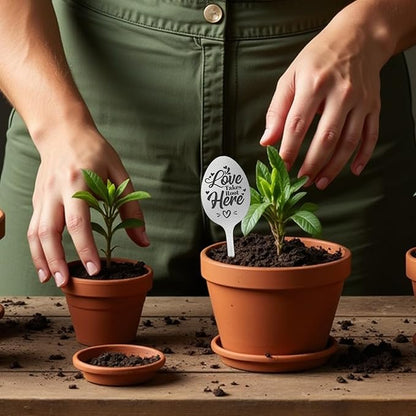CUTHOLLOW Garden Plant Marker Love Takes Root Here, 2pc Metal Spoon Labels for Outdoor Waterproof - Friendship Gifts for Gardeners Woman, Decorative Garden Plant Tags