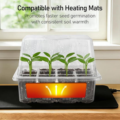 MIXC Seed Starter Tray with Elevated Lid, 120 Cells Seed Starter Kit with Adjustable Humidity Dome, Drainage Hole, Clear Heightened Lids for Indoor Outdoor Greenhouse Gardens, 10 Pack, Transparent