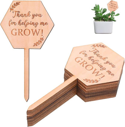 30PCS Thank You for Helping Me Grow Hexagon Wooden Plant Identification Stakes, Garden Succulents Tags Labels for Plants Gifts, Pot Label Picks for Teacher's Day or Mother's Day Appreciation Thanks