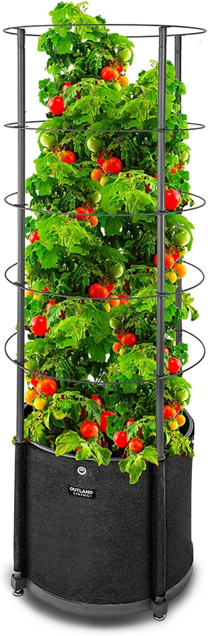 Outland Living Large Tomato Planter with Metal Trellis 68 Inch, 20 Gallon Fabric Pot with Drainage - Tall Cages for Climbing Outdoor Plants Cucumber, Grape, Beans and Flowers, Black (Pack of 1)
