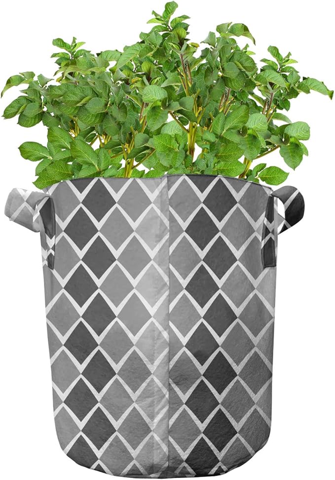 Ambesonne Pearls Grow Bags 5-Pack, Bow Ties with Hearts, Heavyduty Fabric Pots with Handles for Plants, Pink Black