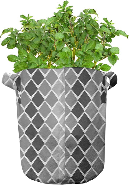 Ambesonne Pearls Grow Bags 5-Pack, Bow Ties with Hearts, Heavyduty Fabric Pots with Handles for Plants, Pink Black