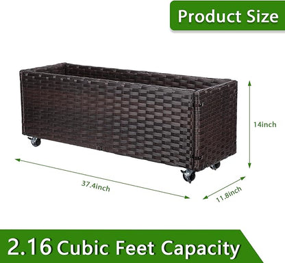 Raised Garden Bed - Garden Planters Box with Wheels, Rattan Patio Raised Beds for Gardening, Indoor Outdoor Planters 3.1FT Save Space…