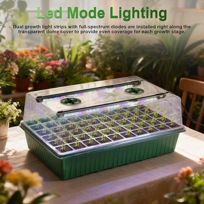 TONYFUL Seed Starter Tray with Grow Light, 120-Cell Seed Starter Kit with 4.07” Humidity Dome, Indoor Seedling Starter Tray, Seed Starting Tray for Plant Germination, Seeds Growing