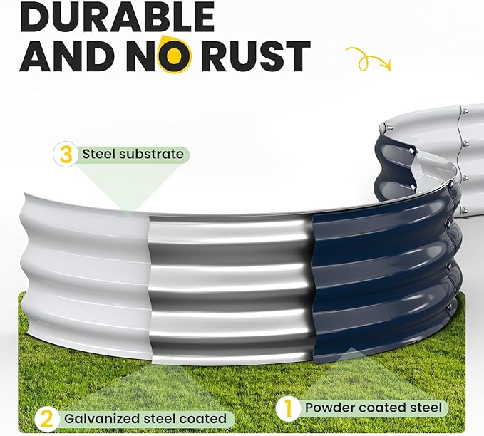 Galvanized Raised Garden Bed, 4x4x1 FT Round Raised Garden Bed for Gardening, Large Metal Planter Box for Vegetables Flower Herb(Midnight Gray)