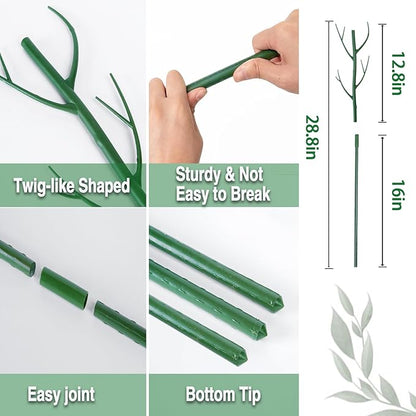 6-Pack Twig Plant Support Stakes Set with Blending Design, 28.8-Inch Towers for Indoor/Outdoor Plants