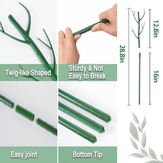 6-Pack Twig Plant Support Stakes Set with Blending Design, 28.8-Inch Towers for Indoor/Outdoor Plants