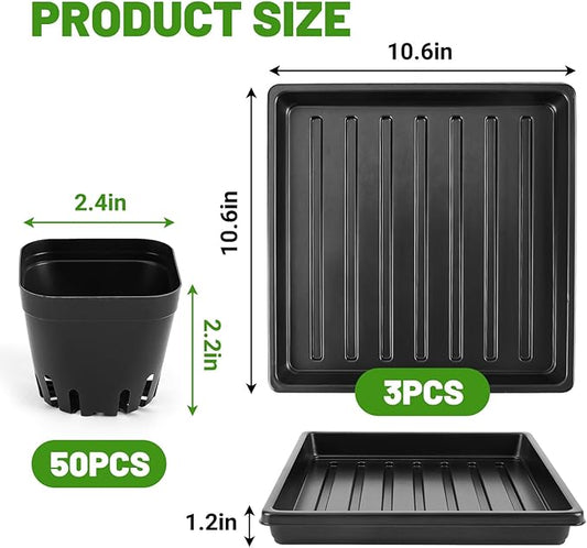 Thick Seedling Trays 3 Pics with 50 Pics Easy-to-Remove Nursery Pots, Durable Trays for Seed Starting, Propagation, and Microgreens