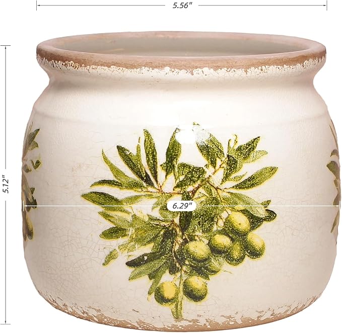 Flower Pots, Vintage Ceramic Planters for Indoor Plants, 6.29'' Plant Pots with Drainage, French Country Lavender Vase & Planters, Antique Home Room Decor, Olive Green