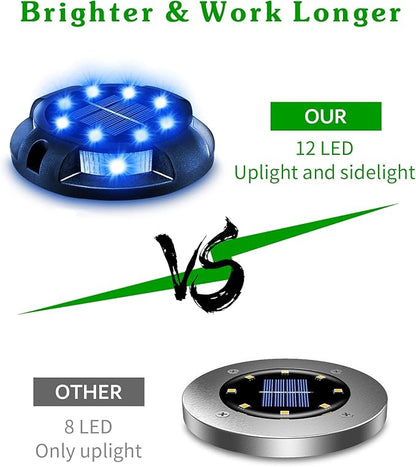 Biling Solar Pathway Lights Outdoor Uplight Sidelight, 12 Packs Blue Bright Solar Ground Lights Waterproof for Yard Walkway Garden Halloween Decorations