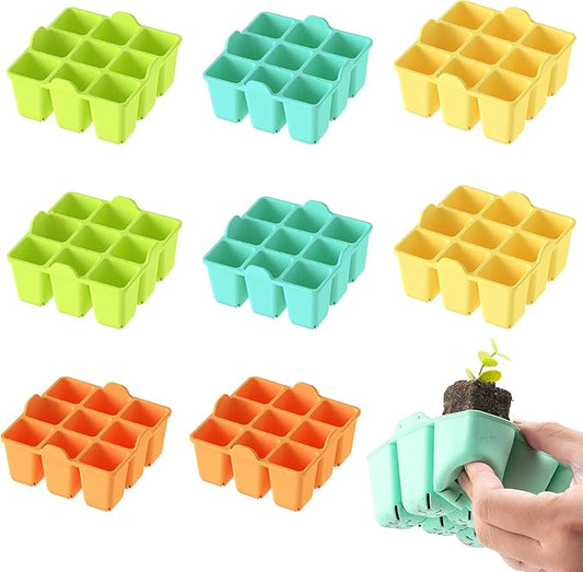 Silicone Seed Starter Tray - 8-Pack Seedling Starter Trays with Flexible Pop-Out Cells for Seed Starting, Indoor Gardening, Reusable Plant Germination Trays, BPA-Free & Dishwasher Safe