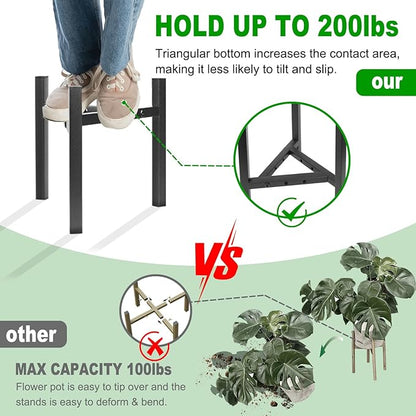 Airpark Plant Stand Indoor Adjustable, Metal Modern Plant Stand, Heavy Duty Stable Plant, Fit 8-12 inch Pots, Number of Items-3, Color-Black (Pot & Plant Not Included)