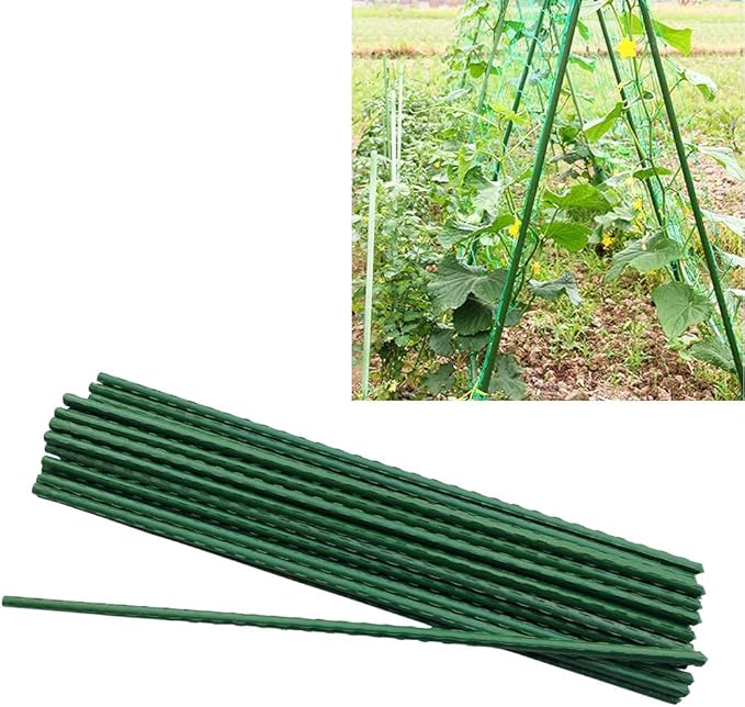 Arlai 45cm/1.48 Ft Garden Stakes, Plastic Coated Steel Plant Stakes Sturdy Tomato Stakes, Pack of 25