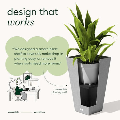 Veradek V-Resin Indoor/Outdoor Taper Planter (Gray, 30 inch - 2 Pack with 2 Saucer Trays)