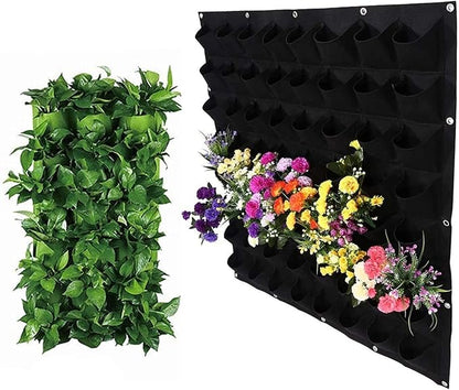 Hanging Planting Grow Bags, 64 Pockets Hanging Vertical Wall Planter Wall Mounted Grow Bag Outdoor Indoor Gardening Vertical Greening Flower Container, Planting Bags Storage Bags(1.0 m × 1.0 m, Black)