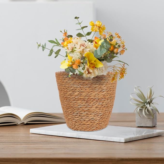 SUPVOX 2pcs Woven Plant Basket with Plastic Liner, Rattan Flower Pot Cover for Indoor Plants - Boho Farmhouse Home Decor