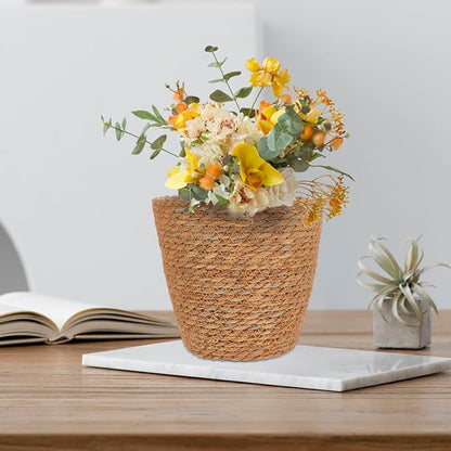 SUPVOX 2pcs Woven Plant Basket with Plastic Liner, Rattan Flower Pot Cover for Indoor Plants - Boho Farmhouse Home Decor