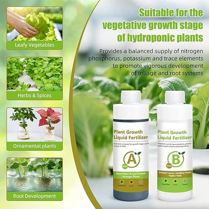 250ml Hydroponic Plant Food Nutrients, Indoor Herb Hydroponics Growing System General Plant Food A and B Fit for Vegetables, Fruits, Flowers。