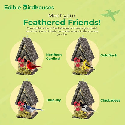 Edible Birdhouse - Birdseed Bird Feeder, Wooden Birds House Covered in Wild Bird Food, Squirrel Resistant Birds Feeders for Outside Hanging, Watching Gift for Garden Lovers, (TD)