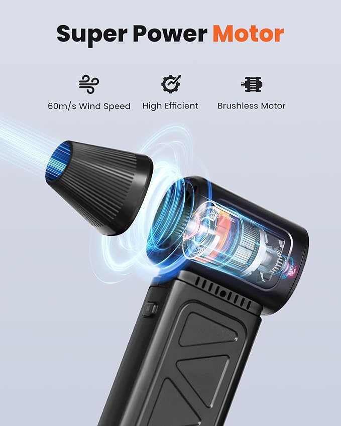 Compressed Air Duster, 150000RPM Cordless Air Duster 5-Gear Adjustable Electric Air Duster, Rechargeable Brushless Motor Air Blower for Keyboard, PC, Car, Outdoor and Home Cleaning