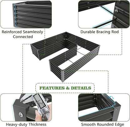 A ANLEOLIFE 16-Piece 18 Inch Tall Galvanized Raised Garden Beds Kit, Rectangular,U-Shaped & L Shaped Metal Planters – Ideal for Backyard Structured Garden Layouts, Quartz Grey