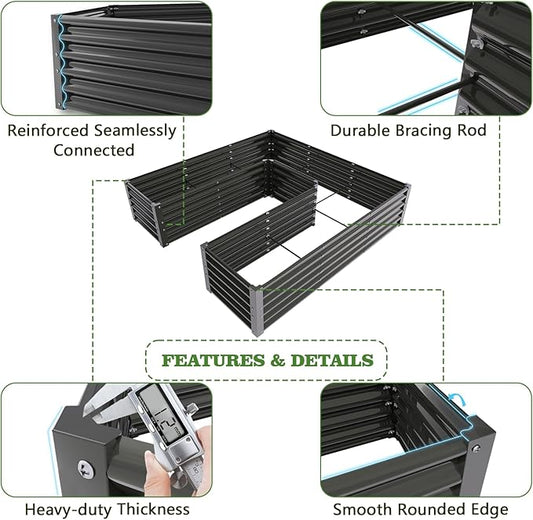 A ANLEOLIFE 2 Set U-Shaped Galvanized Raised Garden Beds Outdoor,6x6x1.5ft Large Metal Planter Box for Planting Vegetables Flowers Herb, Anti-Rust & Easy-Setup, Quartz Grey