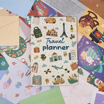 SUPERDANT Travel Planner Greeting Card Organizer Travel Journal Card Keeper Vacation Planner Cards Holder Wooden Keeper Binder Photo Album 2-Rings Cover 2-Rings Cover with Punch and 20 Inner Pockets