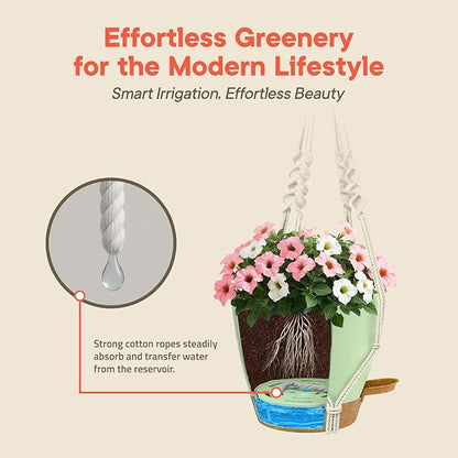 Green Self Watering Pots 10 Pack, Indoor and Outdoor Plant Pots with Wick Rope & Drainage Holes, Easy Watering Lip, Lightweight Plastic Self Watering Planter for Succulents, Houseplants, and Herbs