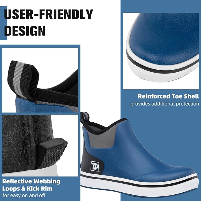 Trudave Mens Deck Boots, Waterproof Rubber Fishing Rain Boots, Anti-slip Short Ankle Shoes for Outdoor Fishing, Boating, Size 5-14