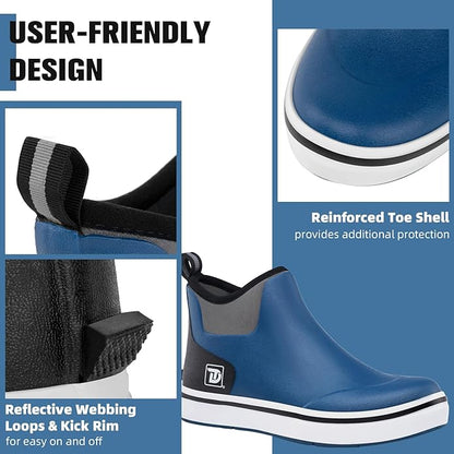 Trudave Mens Deck Boots, Waterproof Rubber Fishing Rain Boots, Anti-slip Short Ankle Shoes for Outdoor Fishing, Boating, Size 5-14