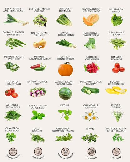 50 Tactiko Survival Vegetable, Herb & Fruit Seed Kit - U.S.A. Harvested Varieties - Over 35,000 Non-GMO Heirloom Seeds - Emergency Seed Vault in Waterproof Mylar Bag - Long-Term Storage