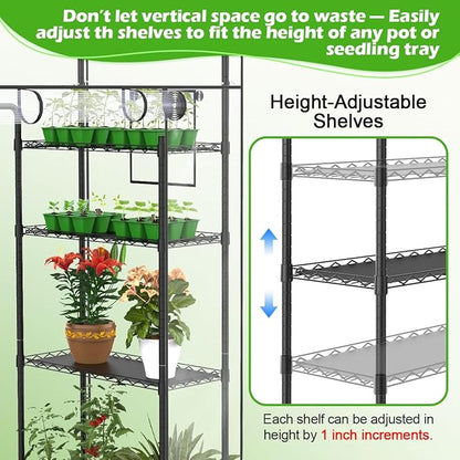 Abimars Walk-in Greenhouse with Height-Adjustable Shelves, Heavy Duty Green House for Outdoors/Indoors, 98% Light-Passing PVC Cover, 82"x57"x29", Black