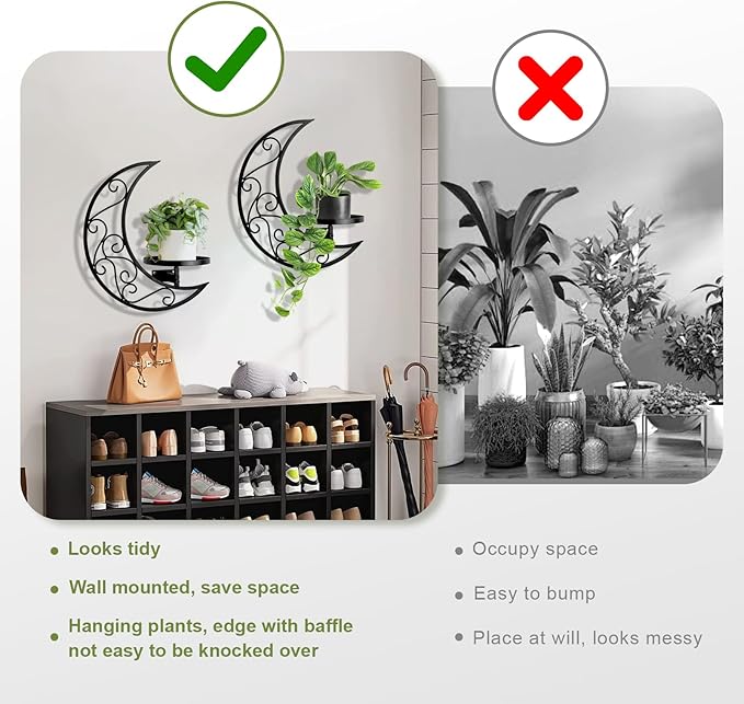 Wall Planters for Indoor Plants Plant Holder Moon Shape Metal Hanging Planters Window Plants Stand Hanger Shelf Flower Display Rack for Living Room Ornament Decor